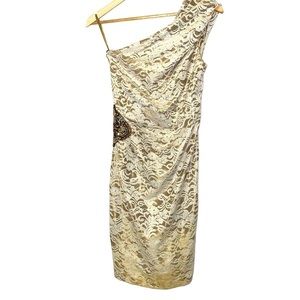 Eliza J Lace Overlay  Beaded One Shoulder Sheath Dress Size 6